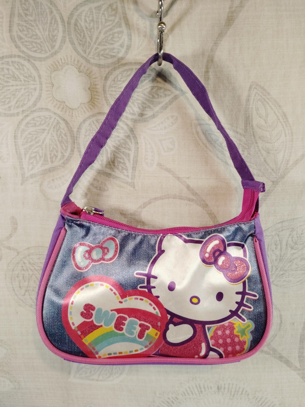 Hello Kitty Purple and Pink Kids Shoulder Bag with Rainbow Heart